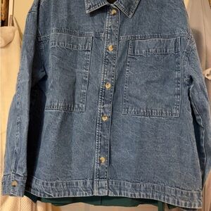 LAFFAIRE BRAND HEAVY DENIM BUTTON-UP TOP - SIZE L